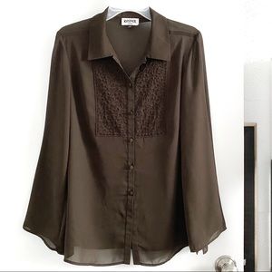 Kasper chiffon collared long sleeve blouse, brown